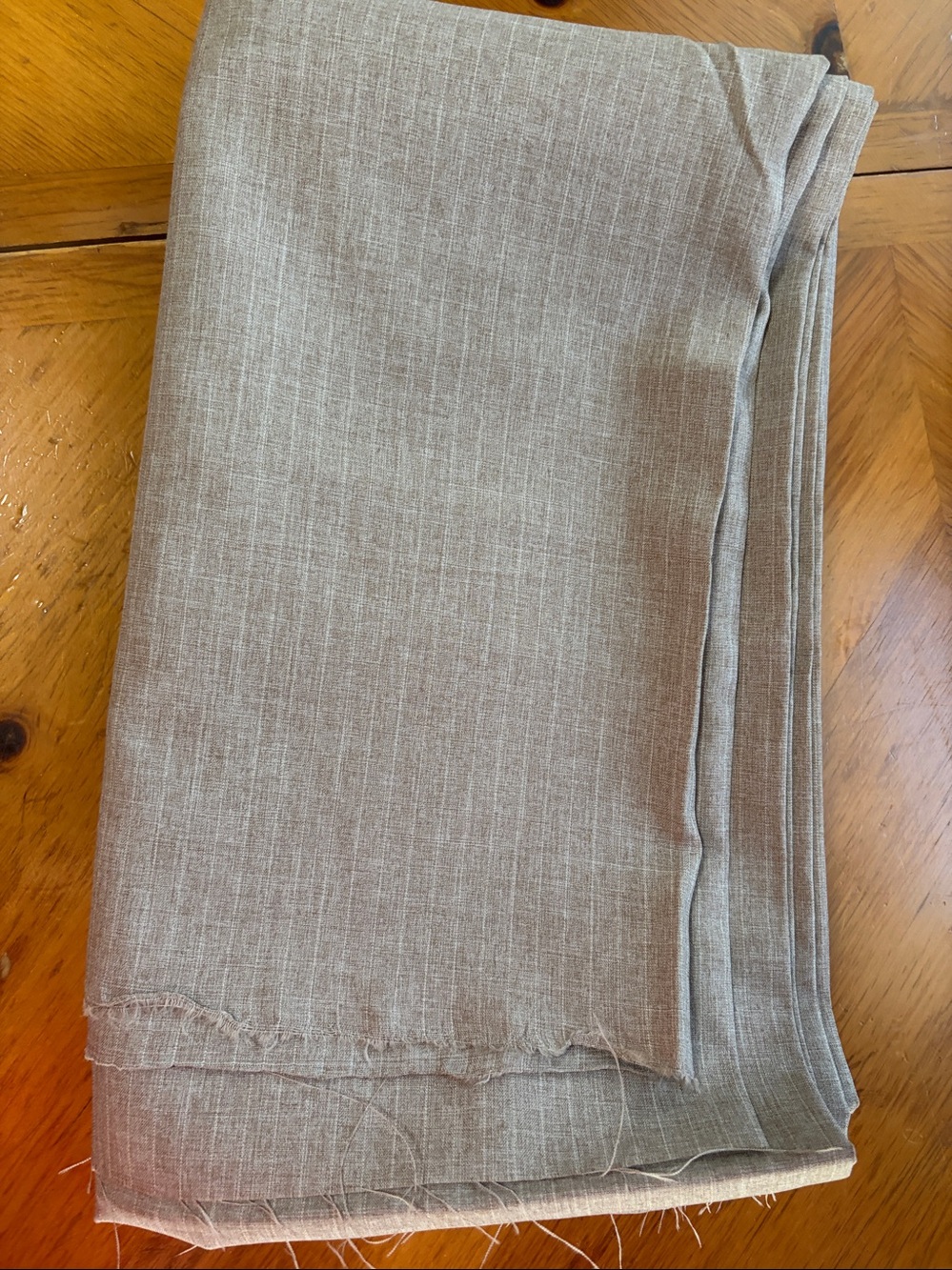 Fabric, 60” x 130”, Light Taupe Brown Pinstripe Polyester Suiting